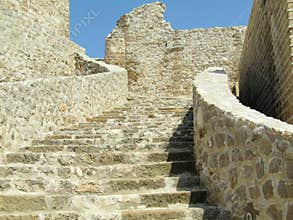 Beautiful stone steps of restored medieval fortresses