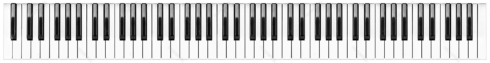 Full grand piano 88 black white keys keyboard layout isolated white wide panorama banner background. classical music symphony