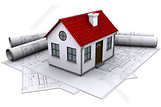 A white house on the building drawings