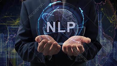 Male hands activate hologram NLP