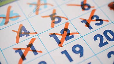 Personal organiser, calendar page, planning your own time, calendar dates and red marker