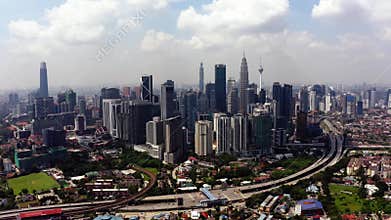 4k Aerial footage view of buildings and landmarks center Kuala Lumpur city, Malaysia. Shot by drone.