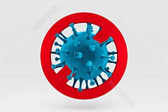 Virus Stop. Close up of Corona Virus and Stop Sign