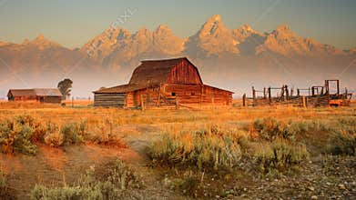 Old Barn and Mountains