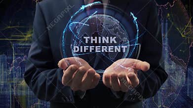 Male hands activate hologram Think different