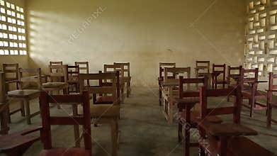 Empty Third World Classroom with Chairs From Front Tracking