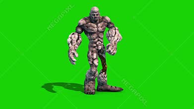 Rock Man Monster Walkcycle Front Green Screen Loop 3D Renderings Animations