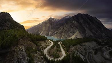 Cinemagraph Continuous Loop Animation of a Scenic Road during Sunset