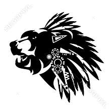 Tribal bear wearing indian chief headdress black vector portrait