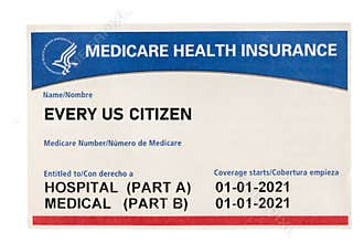 USA medicare health insurance card for US Citizens isolated against white background