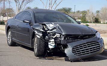 Car wreck damaged after road accident