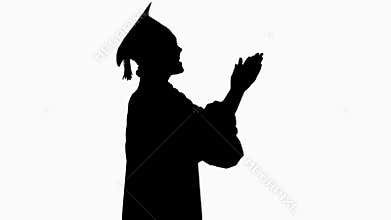 Silhouette Graduation student woman applauding smiling.