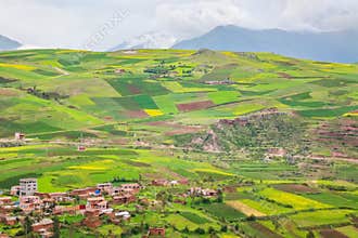 Beautiful landscape of fields, meadows and mountains in Peru, South America