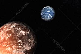 Planets of solar system together in space. Earth and Mars