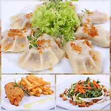 Collage of a fine dining meal