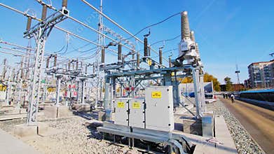 Transformer operates at electrical transmission substation