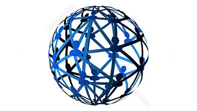 Connected people transparent sphere rotating logo loop animation