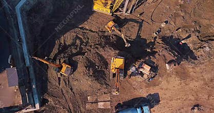 Top view setting up career preparation work equipment and people