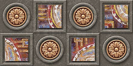 3D golden flower Digital wall tiles design, Print in Ceramic Industries Beautiful set.