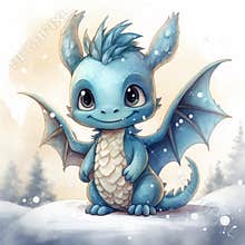 Little cute cartoon dragon with wings and a tail. Funny fantasy character