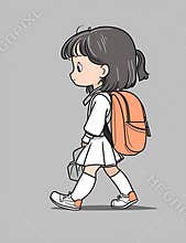 cute fit girl backpack walking to school cartoon style, walking, international students day concept