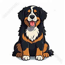 Intense Color Saturation Bernese Mountain Dog: Cute Cartoon Illustration