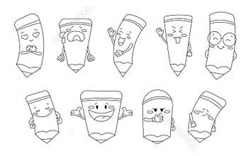 Pencil character cartoon. Coloring Page