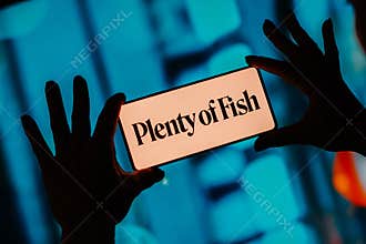 September 4, 2023, Brazil. In this photo illustration, the POF (Plenty of Fish) logo is displayed on a smartphone screen