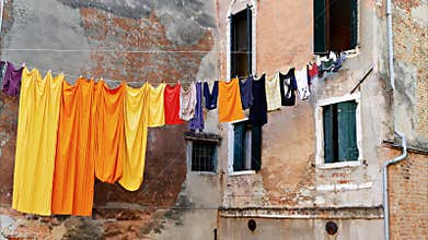 Venice, laundry hangs on the line at the house to dry