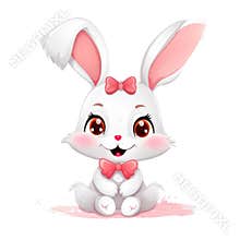 Adorable Cartoon Bunny with Pink Bow Illustration, AI Generated