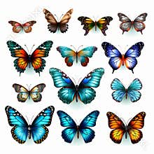 Vibrant Hyper-realistic Butterfly Illustrations On Transparent Background