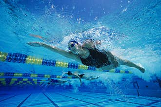 Female Participants Competing In Swimming Race