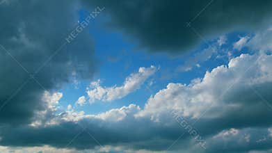 Magic Dark Grey Storm Clouds. Fluffy Gray Clouds To Dark Rain Clouds. Rainy Dark Clouds In Horizon. Timelapse.