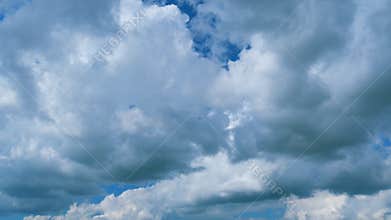 Blue Sky Background With Tiny Clouds. Low Angle View. Blue Clear Sky And White Clouds. Zoom In.