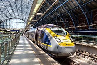 Modern The Eurostar high speed bullet train in London, UK