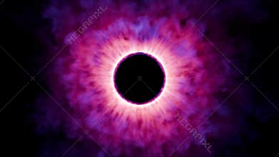 Colourful explosion of smoke around a dark portal