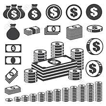 Money and coin icon set.