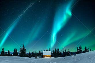 Fantastic landscape with northen light