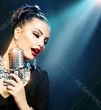 Woman with Retro Microphone
