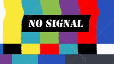 No signal Color Glitch TV. Static noise. Bad interference. Broken antenna.