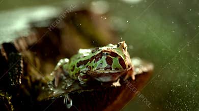 Slow motion of a Horned frog under the rain