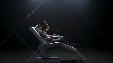 Closeup control sensors man immersed VR world. Gamer exploring augmented space