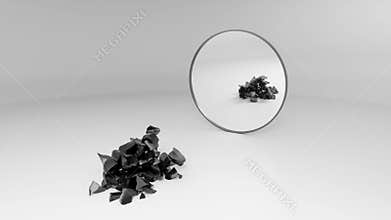 black broken bishop sees his broken reflection