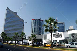 Lima, Peru: A view from a park of the buildings of San Isidro Town