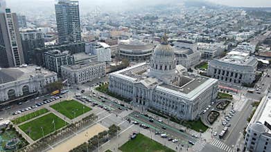 Aerial shot of San Francisco City Hall located in civic center