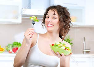 Diet. Woman Eating Vegetable Salad