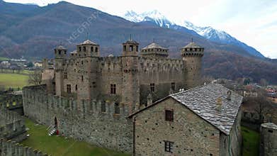 Valle d`Aosta, Itlay -one of the most beautiful and famous medieval castles of Italy Castello di Fenis