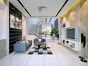 Interior of a modern house with living room