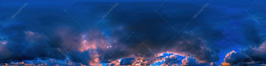 Overcast sky panorama on rainy day with Nimbostratus clouds in seamless spherical equirectangular format. Full zenith