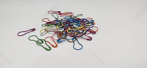 Colorful hijab pins isolated on white background
